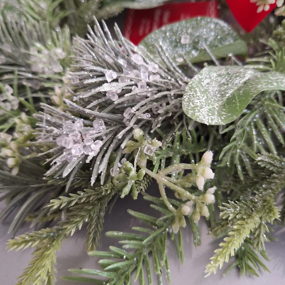 Ashland Frosted Green Pine Wreath with Red Bow Accent
